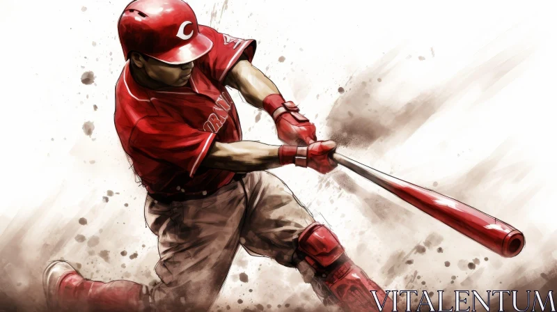 Baseball Batter Digital Painting - Action Sports Artwork AI Image