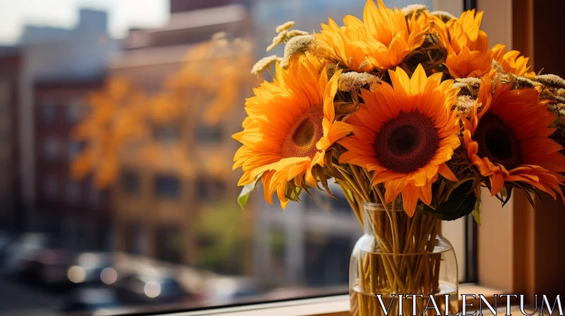 Bright Sunflowers Still Life in City Setting AI Image