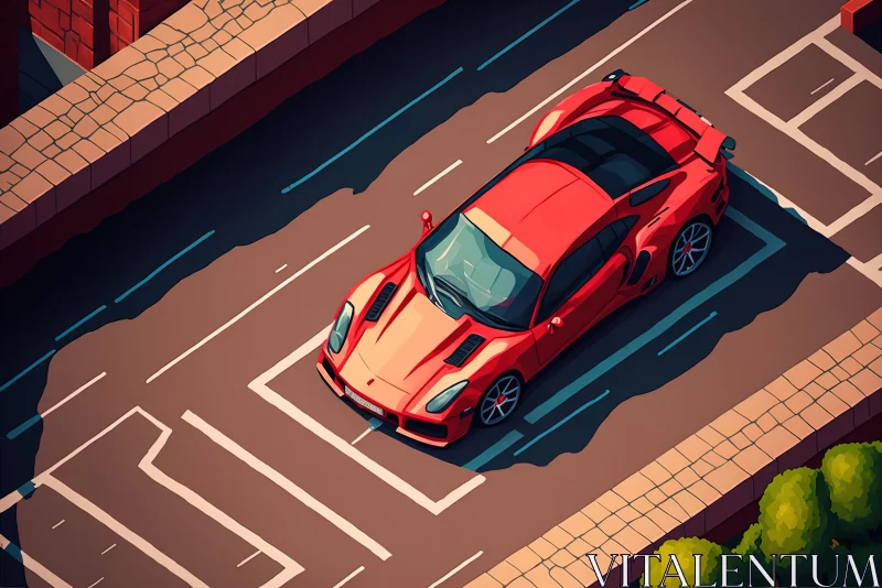 AI ART Captivating Red Sports Car in Isometric Style | Painterly Surfaces