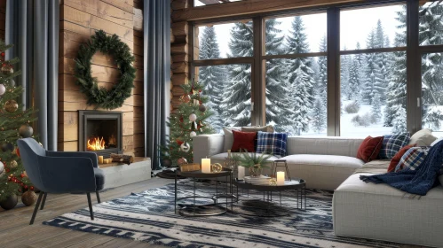 Cozy Christmas Cabin Living Room Decor