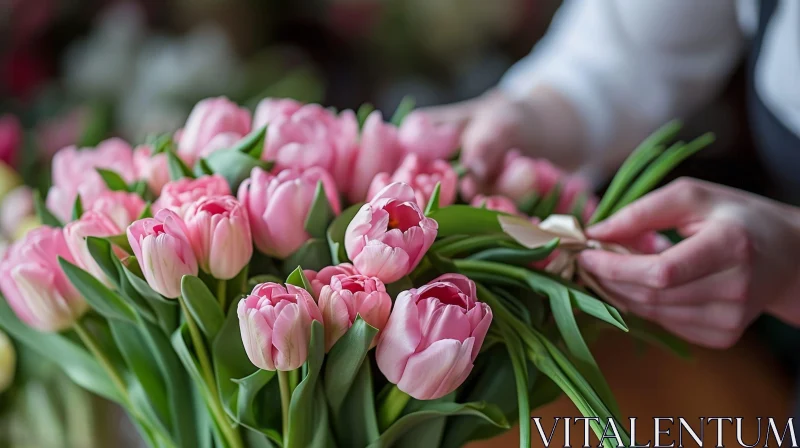 Elegant Pink Tulip Bouquet in Close-up AI Image