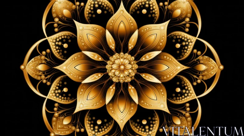 Luxurious Golden Flower Mandala on Black Background AI Image