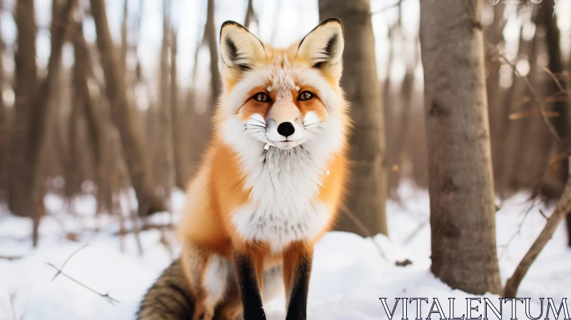 AI ART Majestic Red Fox in Snowy Forest