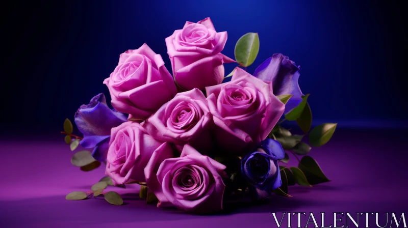 Pink and Blue Roses Bouquet - Floral Harmony in Dark Blue AI Image
