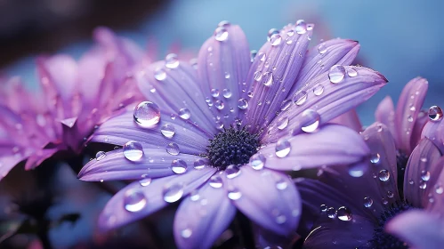 Purple Daisy Close-up with Water Drops - Serene Floral Beauty