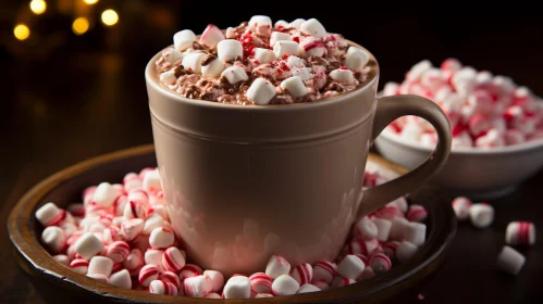 Delicious Hot Chocolate with Marshmallows and Peppermint Candies