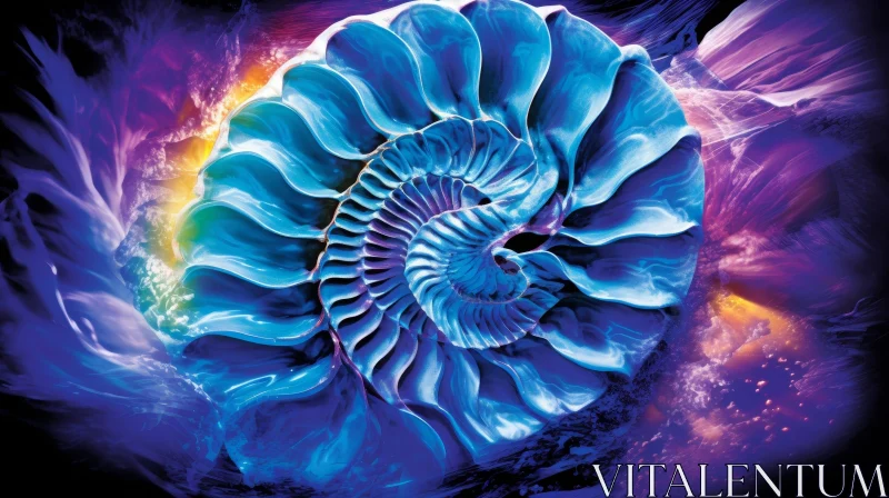 Enchanting Nautilus Shell in Blue and Purple AI Image