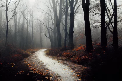 Enchanting Path Through a Foggy Forest - Captivating Landscape Art