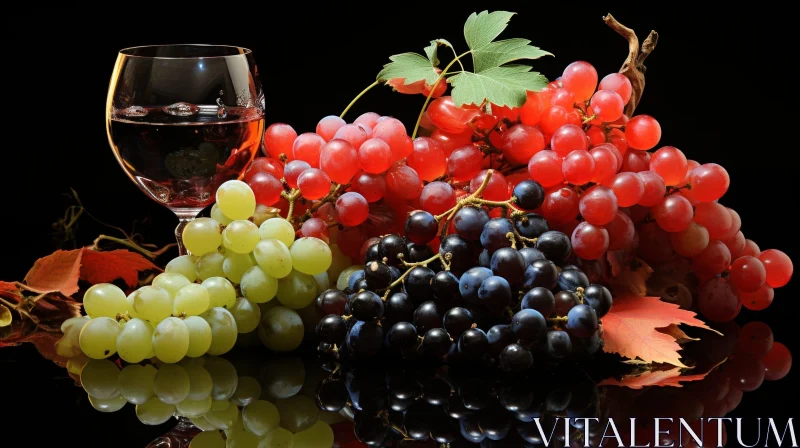 Exquisite Still Life: Glass of Red Wine and Grapes AI Image