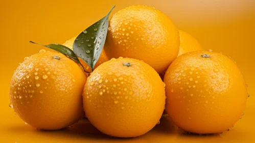 Fresh Oranges with Green Leaves Close-up