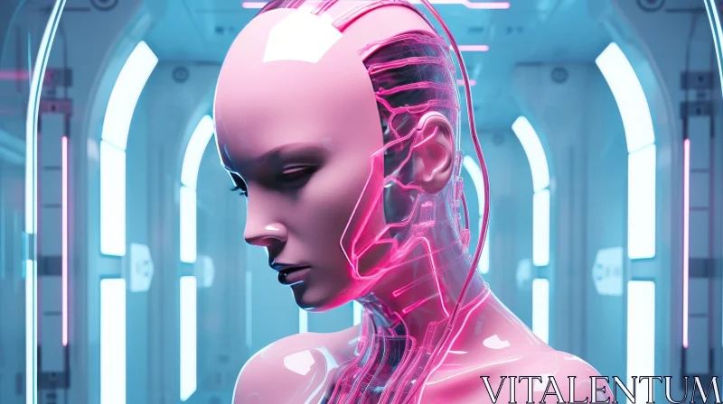 AI ART Futuristic Female Android in White Dress