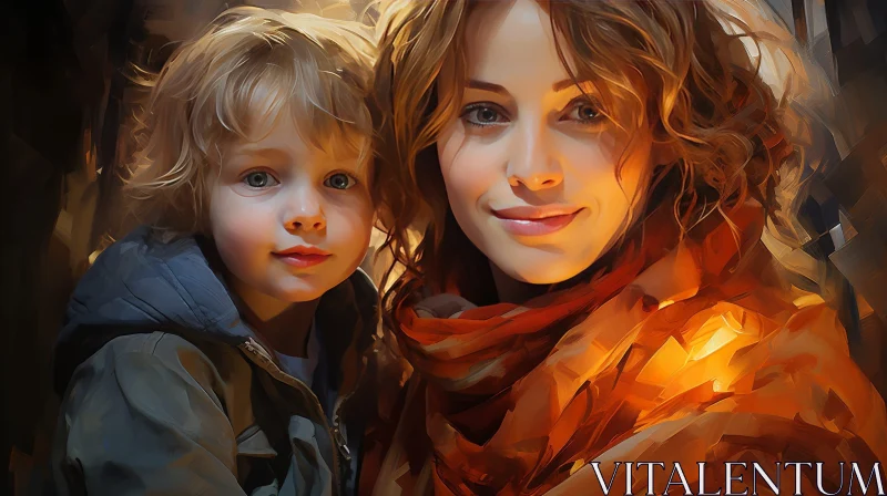 AI ART Smiling Woman and Child Portrait Painting
