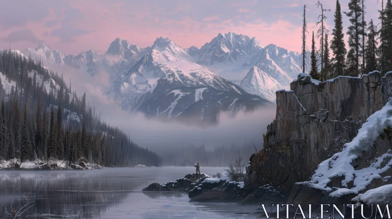 Tranquil Mountain Lake Landscape AI Image