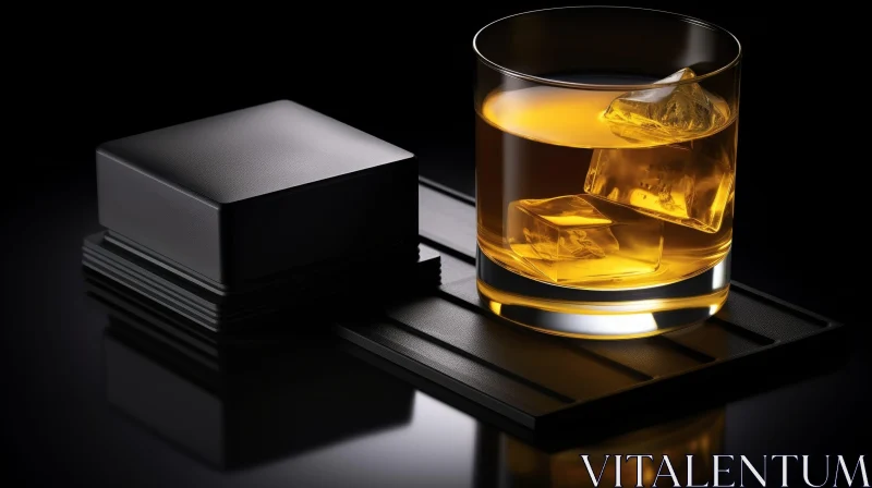 Whiskey Glass on Black Background AI Image