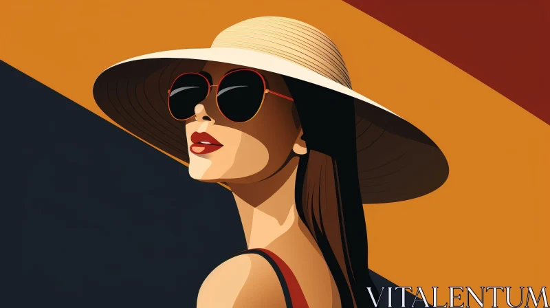 Woman Vector Illustration in Straw Hat and Sunglasses AI Image