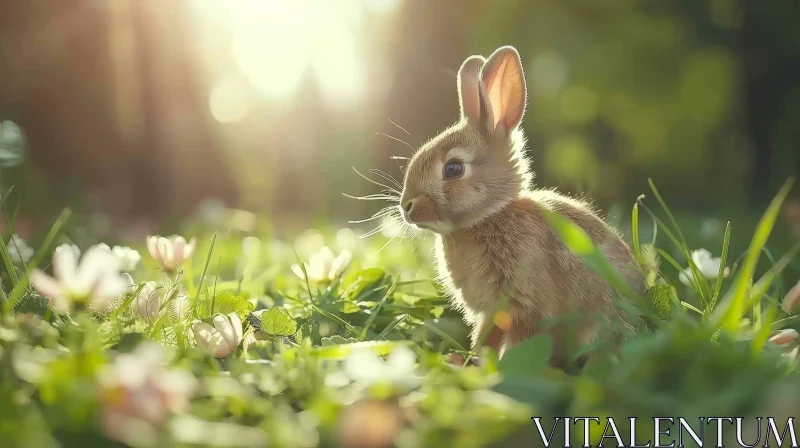 Brown Rabbit in Green Field AI Image