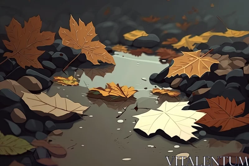 Captivating Autumn Leaves and Rocks Illustrations in Crisp Style AI Image