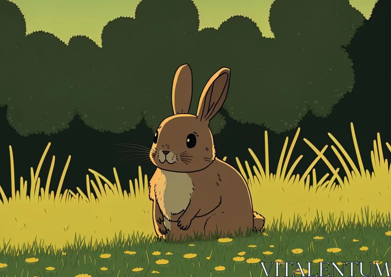 Enchanting Brown Rabbit in Nature - Luminescent Anime Illustration AI Image