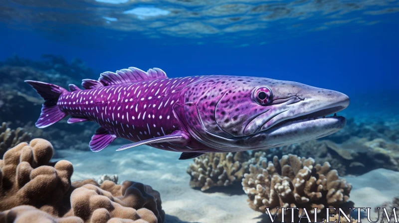 Purple Fish Swimming in Coral Reef - Underwater Marine Life AI Image