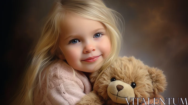 Sweet Girl with Teddy Bear Portrait AI Image