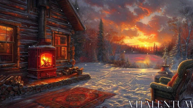 Winter Cabin in Snowy Forest - Serene Landscape AI Image
