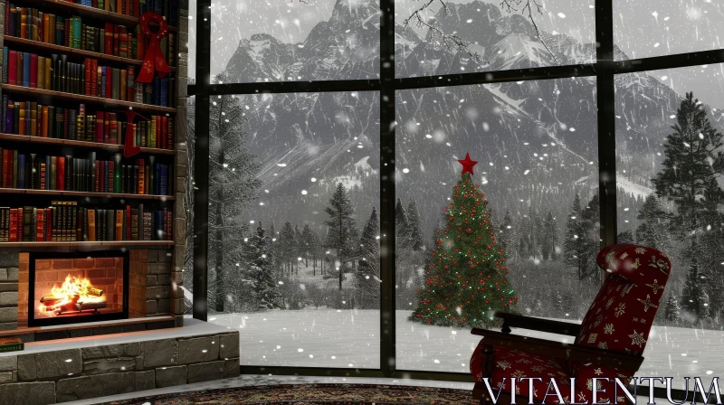 AI ART Winter Wonderland: Cozy Christmas Scene in Snowy Forest