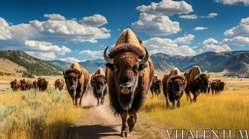 AI ART American Bison Running in Nature