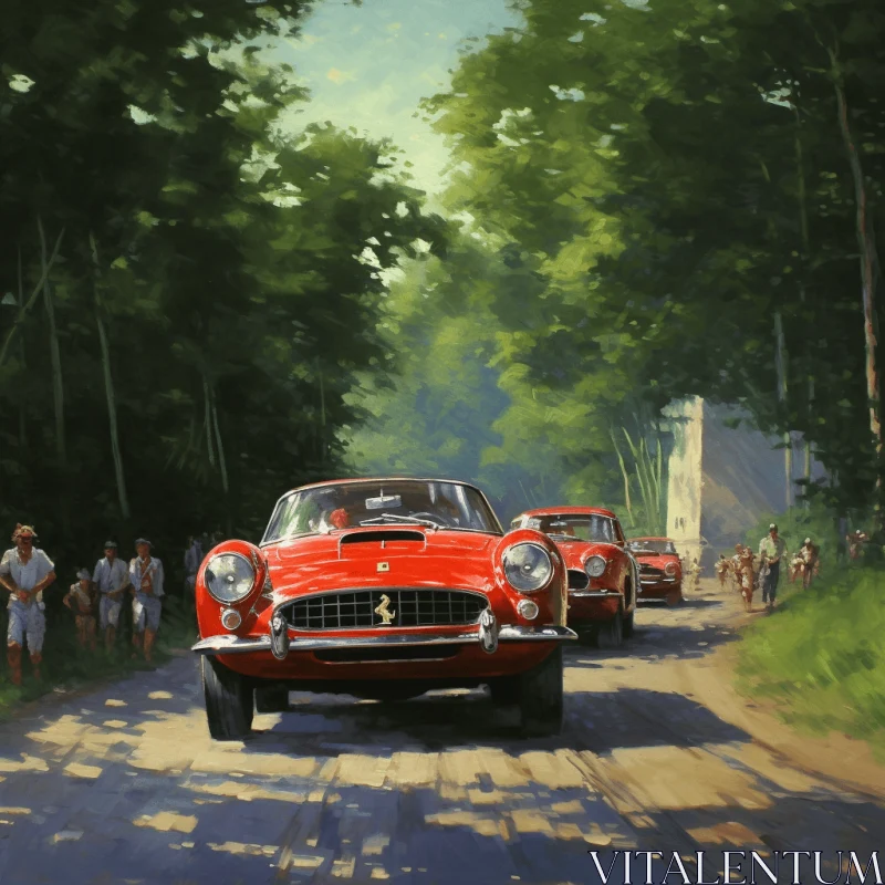 Enchanting Painting of a Classic Ferrari TB Coupe in a Serene Forest AI Image