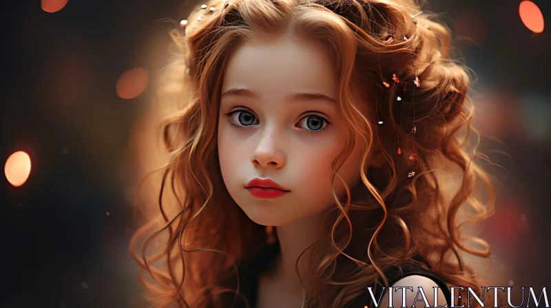 Intense Portrait of a Young Girl with Red Curly Hair AI Image