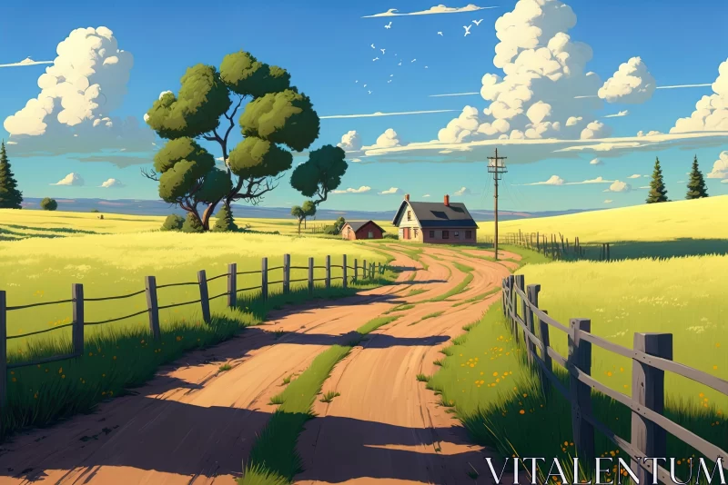 Captivating Farmhouse Scene with Vibrant Character Illustrations AI Image