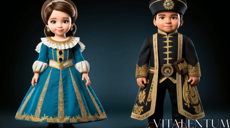 Enchanting 3D Rendering of Cartoon Characters in Historical Costumes AI Image