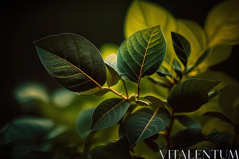 Enchanting Closeup of Plant Leaves on a Mysterious Dark Background AI Image