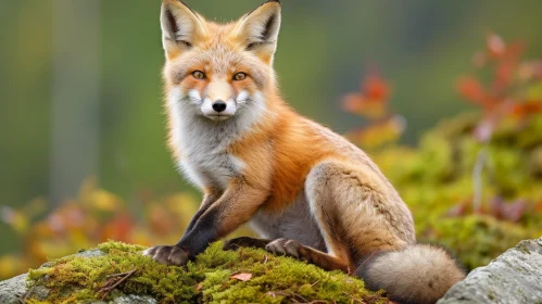 Majestic Red Fox on Mossy Rock