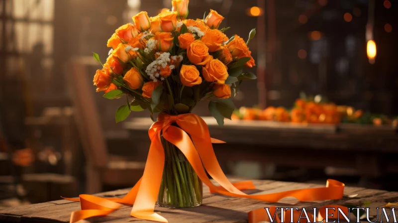 Orange Roses Bouquet in Glass Vase AI Image