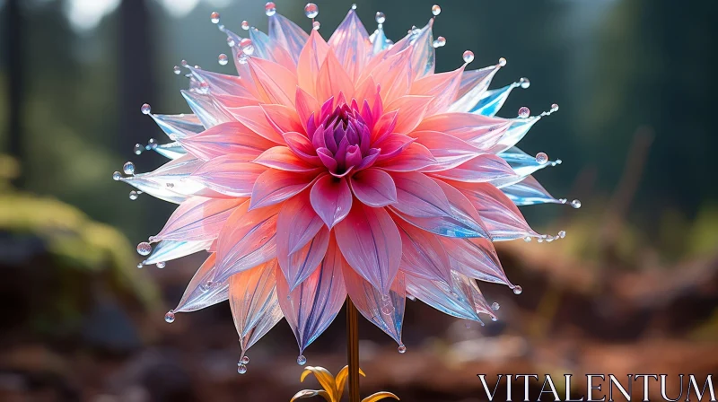 Pink Dahlia Flower in Forest with Water Droplets AI Image