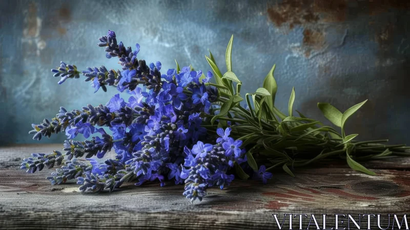 Tranquil Lavender Flower Bouquet on Wooden Table AI Image