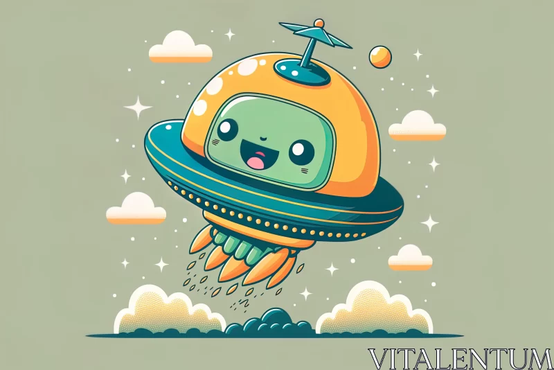 Whimsical Pop Art: Cute Alien Flying in Space | Mashup Illustration AI Image