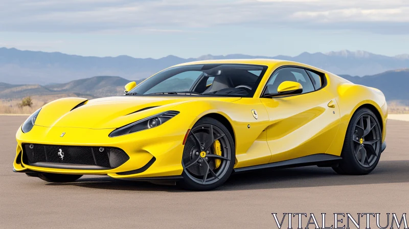 Captivating Ferrari GTS Car in Yellow Driving through Majestic Mountains AI Image