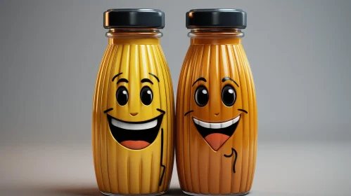 Cheerful Cartoon Juice Bottles | 3D Illustration