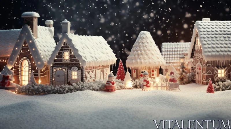 Enchanting Snow-Covered Christmas Village Scene AI Image