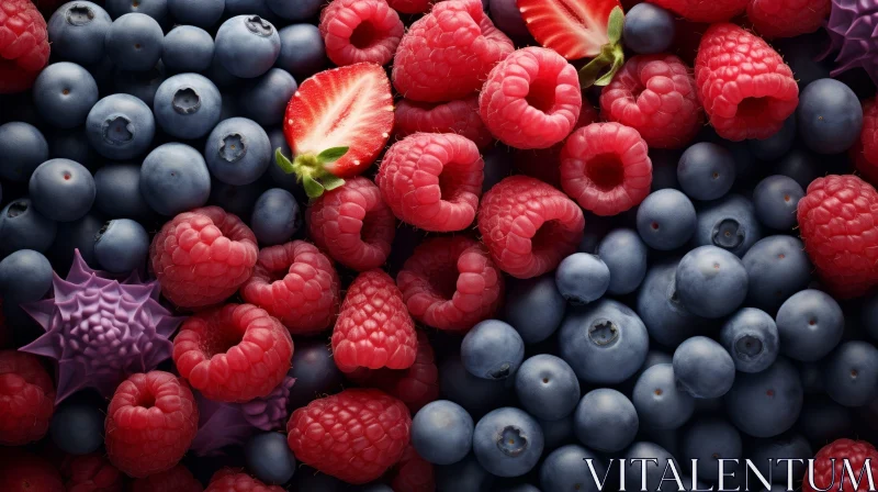 AI ART Fresh Berries Close-Up on Light Blue Background
