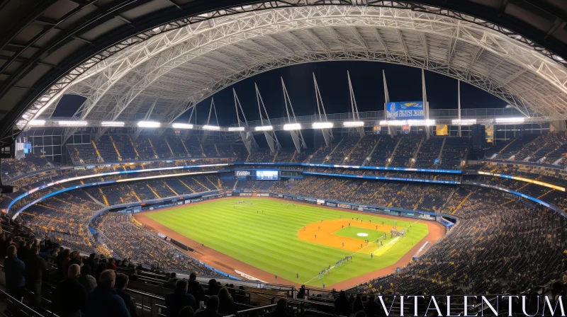 AI ART Night Baseball Stadium with Glass Roof - Exciting Game Under Lights