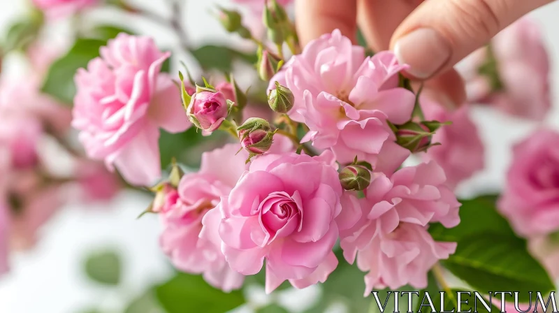 Pink Roses Close-up with Hand Holding AI Image
