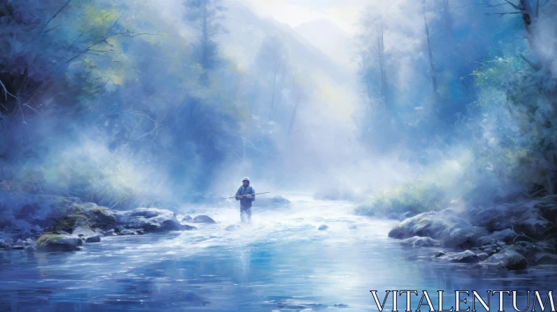 Tranquil Fly Fishing Scene in Nature AI Image