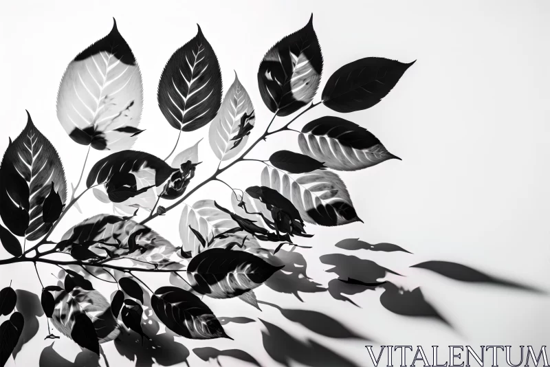 Captivating Black and White Leaves with Intricate Shadows AI Image