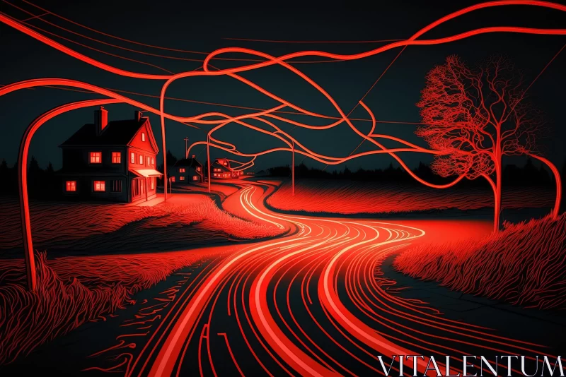 Captivating Road Art: Vibrant House & Sinuous Lines AI Image
