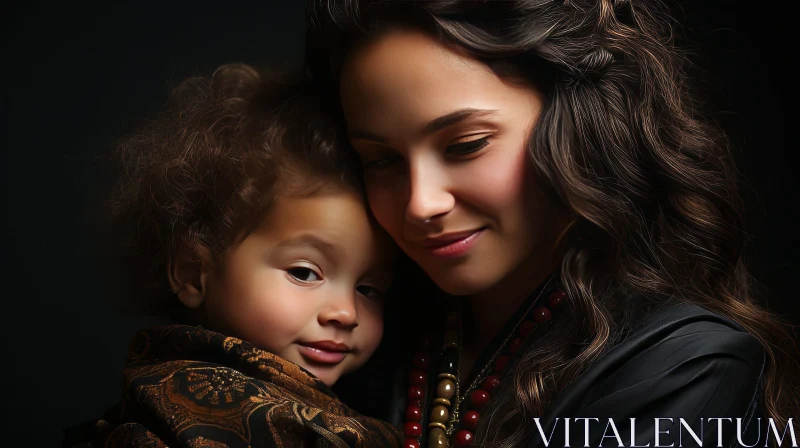 Tender Family Moment: Smiling Mother and Child Portrait AI Image