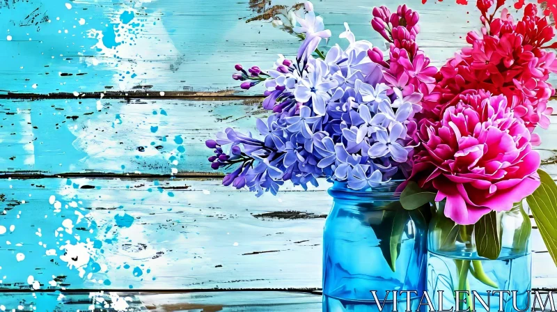 Watercolor Painting of Mason Jars with Flowers AI Image