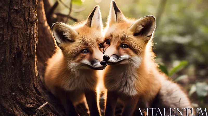 Adorable Fox Cubs in Peaceful Forest AI Image