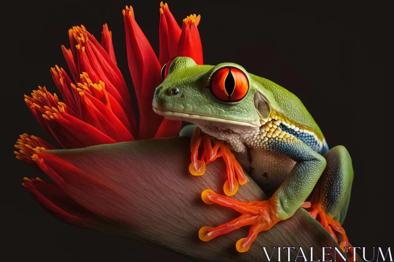 Captivating Tree Frog on Flower: Hyper-Realistic Animal Illustration AI Image